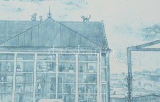 Gross Arnold (1929-2015): A művészet kertje. Ofszet nyomat, papír, jelzett a nyomaton, üvegezett fak...