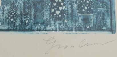 Gross Arnold (1929-2015): A művészet kertje. Ofszet nyomat, papír, jelzett a nyomaton, üvegezett fak...