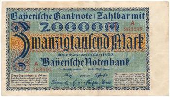 Német Birodalom / Bajorország 1923. 20.000M T:F szép papír German Empire / Bavaria 1923. 20.000 Mark C:F fine paper Krause P#S926
