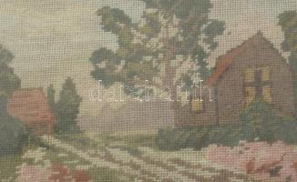 8-10 db gyenge akvarell, tempera munka és néhány nyomat, gobelin keretezve, közötte aranyos kutyás k...