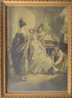 8-10 db gyenge akvarell, tempera munka és néhány nyomat, gobelin keretezve, közötte aranyos kutyás k...