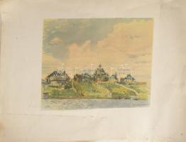 8-10 db gyenge akvarell, tempera munka és néhány nyomat, gobelin keretezve, közötte aranyos kutyás k...