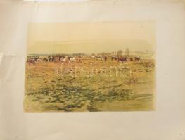 8-10 db gyenge akvarell, tempera munka és néhány nyomat, gobelin keretezve, közötte aranyos kutyás k...