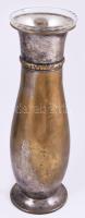 Quist német art deco ezüstözött váza, üveg betéttel, jelzett, m: 30,5 cm