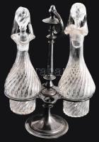 Antik ezüstözött olaj-ecet tartó, 2 üveggel, m: 26 cm