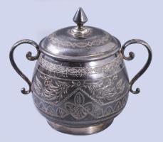 Antik ezüstözött kávés kanna és cukortartó, m: 16 cm alatt