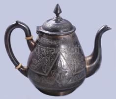 Antik ezüstözött kávés kanna és cukortartó, m: 16 cm alatt