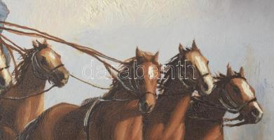 Bán Tibor (1963-): Hortobágyi csikós. Olaj, farost, jjl.: Bán Tibor. 20x25 cm, Dekoratív keretben