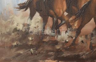 Bán Tibor (1963-): Hortobágyi csikós. Olaj, farost, jjl.: Bán Tibor. 20x25 cm, Dekoratív keretben