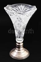Talpas kristály kehely, ezüst (Ag) szerelékkel, jelzett, m: 25 cm