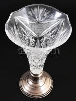 Talpas kristály kehely, ezüst (Ag) szerelékkel, jelzett, m: 25 cm
