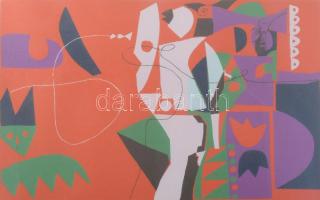 Würtz Ádám (1927-1994): Népművészet. Színes linómetszet, papír, jelzett, 28x40 cm Üvegezett keretben számozott 46/100