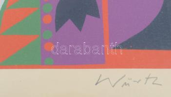 Würtz Ádám (1927-1994): Népművészet. Színes linómetszet, papír, jelzett, 28x40 cm Üvegezett keretben...