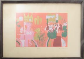 Würtz Ádám (1927-1994): Zöld király. Színes linómetszet, papír, jelzett, számozott 43/100 28x40 cm Ü...