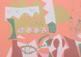 Würtz Ádám (1927-1994): Zöld király. Színes linómetszet, papír, jelzett, számozott 43/100 28x40 cm Ü...