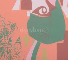 Würtz Ádám (1927-1994): Zöld király. Színes linómetszet, papír, jelzett, számozott 43/100 28x40 cm Ü...