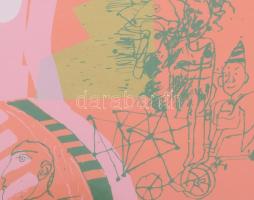 Würtz Ádám (1927-1994): Zöld király. Színes linómetszet, papír, jelzett, számozott 43/100 28x40 cm Ü...