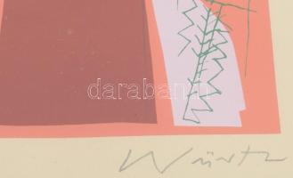 Würtz Ádám (1927-1994): Zöld király. Színes linómetszet, papír, jelzett, számozott 43/100 28x40 cm Ü...