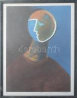 Aknay János (1949- ): (5), computer print, merített papír, jelzett, művészpéldány. hátoldalán autográf ajándékozási sorokkal. üvegezett fakeretben, 64x45 cm