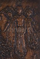 Pató Róza (1934-2018): Karácsonyi jókívánság. Bronz, jelzett, 14x9 cm