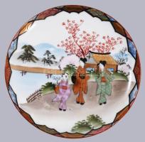 Japán vékonyporcelán teás kanna és 2 csésze alátéttel, jelzett