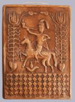 Lovas faliplakett, engóbozott kerámia, kis pattogzással, 24x18 cm