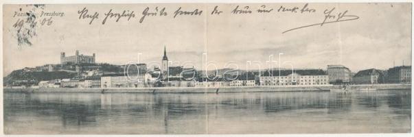 1906 Pozsony, Pressburg, Bratislava; Bediene dich allein 2-részes kinyitható panorámalap / 2-tiled folding panoramacard (fa)