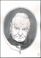 Lantos Péter (1977-): Tarr Béla filmrendező. Tus, akvarell, papír, jelzett, hátoldalán autográf felirattal. 29,5x21 cm