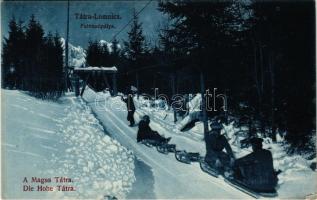 1941 Tátralomnic, Tatranská Lomnica (Magas-Tátra, Vysoké Tatry); Felvonópálya, téli sport, szánkózók felhúzása / winter sport, sledders' lift (EM)