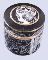 Hollóházi Szász Endre által tervezett porcelán tégely és két darab tálka. Matricás, jelzett, hibátla...