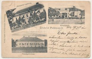 1904 Perjámos, Periam; Hungária szálloda, Községháza, Főszolgabíróság. Gatter és Frischmann kiadása / hotel, town hall, court (szakadás / tear)