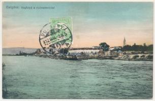 1912 Galgóc, Frasták, Hlohovec; Vág folyó a vízimalmokkal, úszó vízi hajómalmok (vízimalmok). Bródy Simon kiadása / floating boat watermills. TCV card (EK)