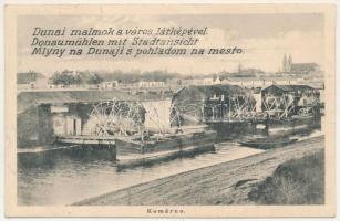 1927 Komárom, Komárno; Dunai malmok a város látképével, hajómalom / Donaumühlen mit Stadtansicht / Mlyny na Dunaji s pohladom na mesto / floating ship mills, boat mills (EK)