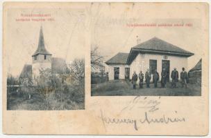 1911 Nyárádszentlászló, Sanvasii; Unitárius templom 1495-ből, Unitárius iskola 1909-ből. Dunky Fivérek cs. és kir. udvari fényképészek kiadása / Unitarian church (built in 1495), Unitarian school (built in 1909) (fl)