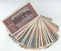 Vegyes, főleg magyar 26db-os bankjegytétel, közte 14db pengő, 9db milpengő, 2db adópengő + Olaszorsz...