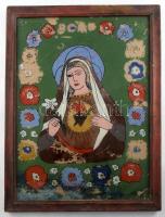 Erdélyi üvegre festett szentkép, cca 1900, kopott, 43x33 cm