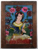 Erdélyi üvegre festett szentkép, cca 1900, kopott, 43x33 cm