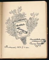 1925-1929 Bp., régi emlékkönyv kb. 25 oldalnyi bejegyzéssel, néhány rajzzal