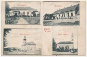 1912 Kécsa, Nagykőcse, Horvátkécsa, Checea; Mixich-lakház, Községház, Szerb templom, Román templom, kiadja Mixich Simon / house, town hall, churches (fl)