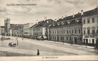 Besztercebánya Béla IV square with the shops of János Móry and Samu Engel