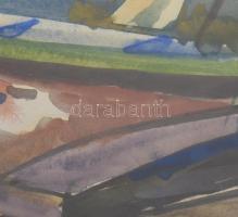 Kőhegyi Gyula (1933-): Csónakok a mederben. Akvarell, papír. Jelzett, üvegezett keretben 32x35 cm