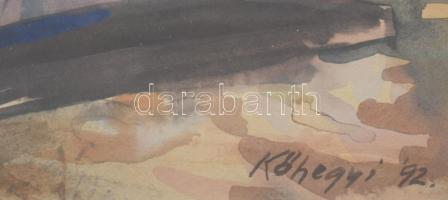 Kőhegyi Gyula (1933-): Csónakok a mederben. Akvarell, papír. Jelzett, üvegezett keretben 32x35 cm