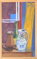 Gerő András (1933-): Csendélet virágos köcsöggel. Olaj, farost., Jelzett, keretben 60x40 cm