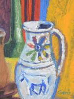 Gerő András (1933-): Csendélet virágos köcsöggel. Olaj, farost., Jelzett, keretben 60x40 cm
