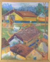 Gerő András (1933-): A régi Tarján. Olaj, farost., Jelzett, hátoldalt autográf felirattal keretben 60x50 cm