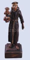 Festett és faragott fa kegytárgy szobor, kis sérüléssel, m: 20 cm