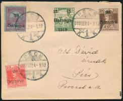 Baranya 1919 Helyi levél 4 db Baranya bélyeggel, "PÉCS" Bodor vizsgálójellel