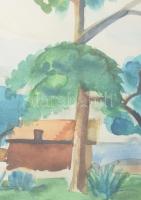 Gerő András (1933-): Az egri Rákóczi úton. Akvarell, papír, Jelzett, üvegezett keretben 30x45 cm