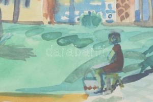 Gerő András (1933-): Az egri Rákóczi úton. Akvarell, papír, Jelzett, üvegezett keretben 30x45 cm