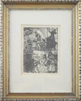 Kondor Béla (1931-1972): Illusztráció , rézkarc, papír, jelzés nélkül, paszpartuban, 13x9 cm Üvegeze...